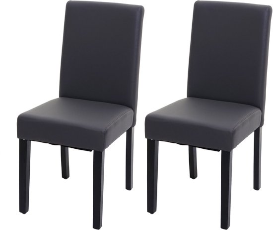Set de 2 Chaise de salle à manger Chaise de cuisine Littau ~ Simili cuir, gris mat, pieds foncés