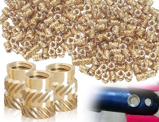 PATIKIL Schroefdraadinzetstukken M6 x 5 x 8 mm, 50 stuks messing verwarmingsinzetstukken, vrouwelijke draadinzetstukken, metrische kartelmoer, inbedingsmoer voor kunststof en 3D-printcomponenten, goud