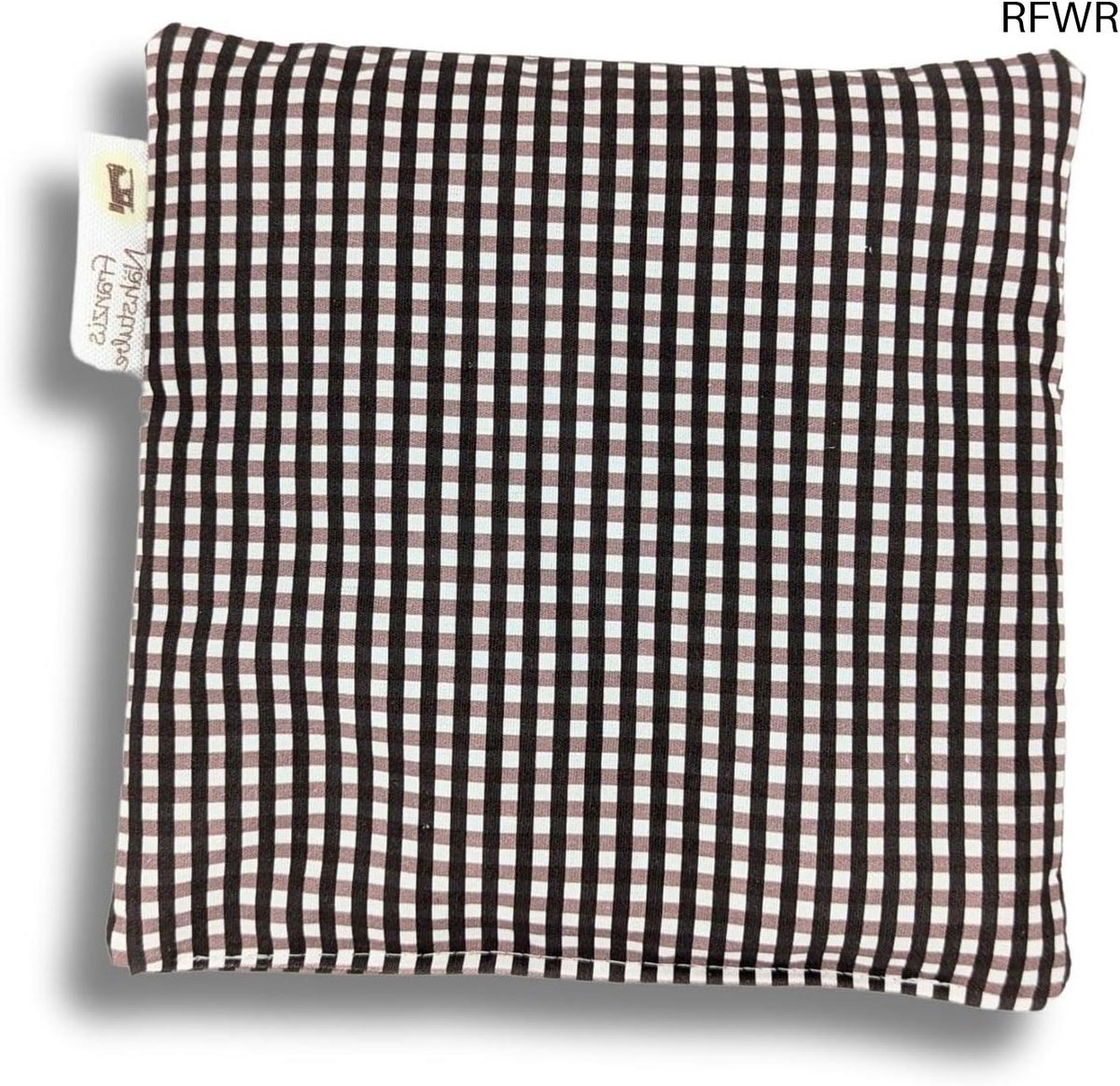 RFWR® Kersenpitkussen 20x20cm | Bruin Geblokt | Warmte en Koude Therapie | 100% Katoen | Herbruikbaar | Handgemaakt
