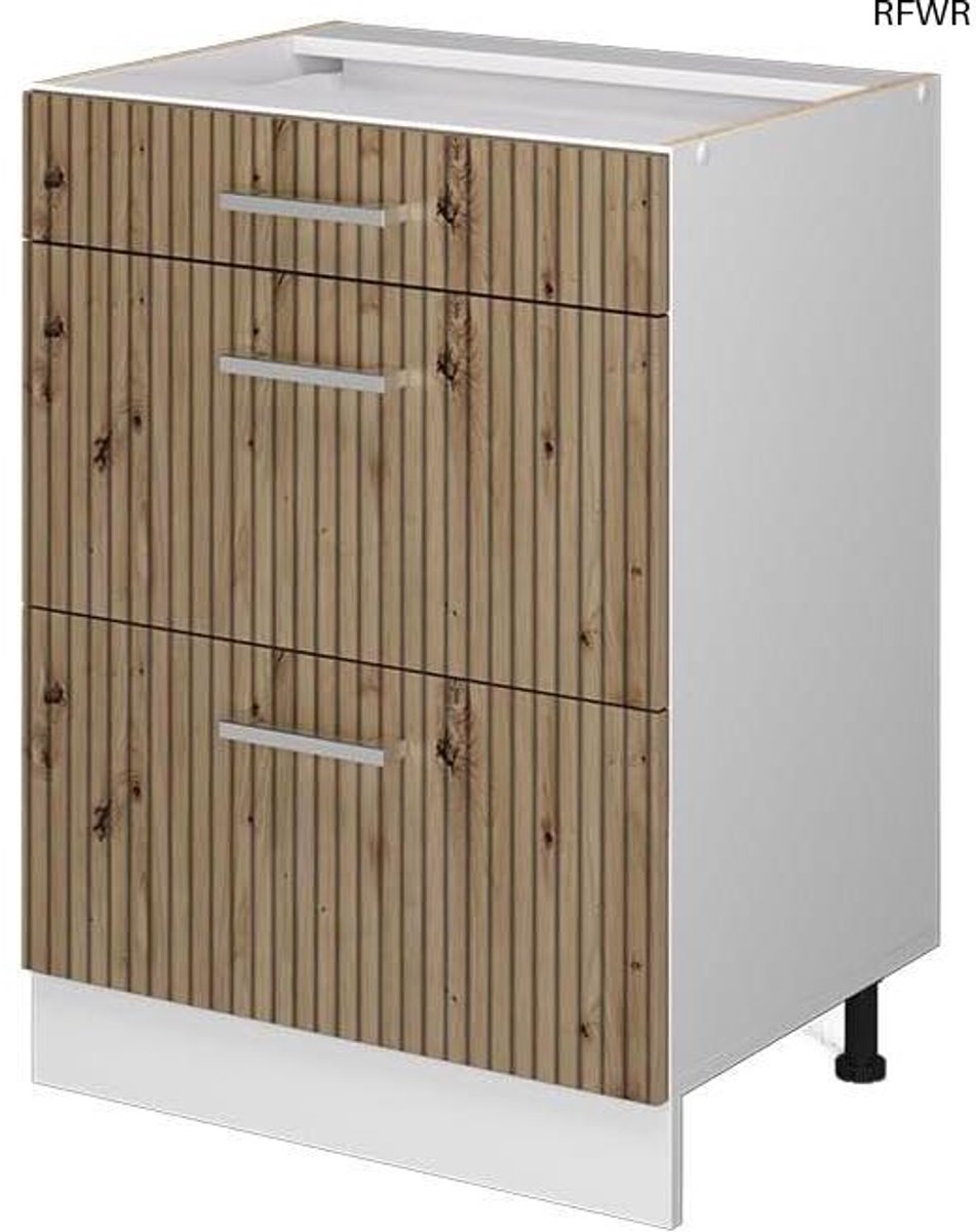 RFWR® Keukenonderkast met Laden - Ambachtelijk Eiken/Wit, 60 cm, Moderne Oplossing voor Ke