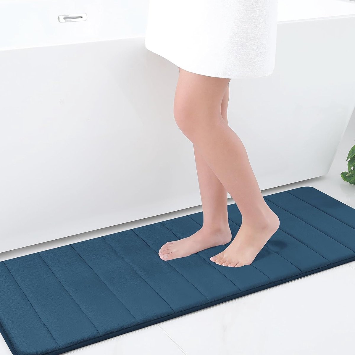 Famanu - Traagschuim badmat, absorberend, antislip, wasbaar, 43 x 120 cm, blauw