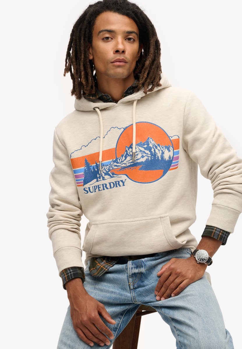 Superdry Outdoor gestreepte hoodie met afbeelding Heren Hoodies Grijs