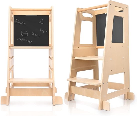 Ully leertoren klimhulp | Montessori leertoren | Verstelbaar | Geschikt voor kinderen | Multiplex berkenhout | 3 hoogtes | 40,5 x 86 x 38 cm