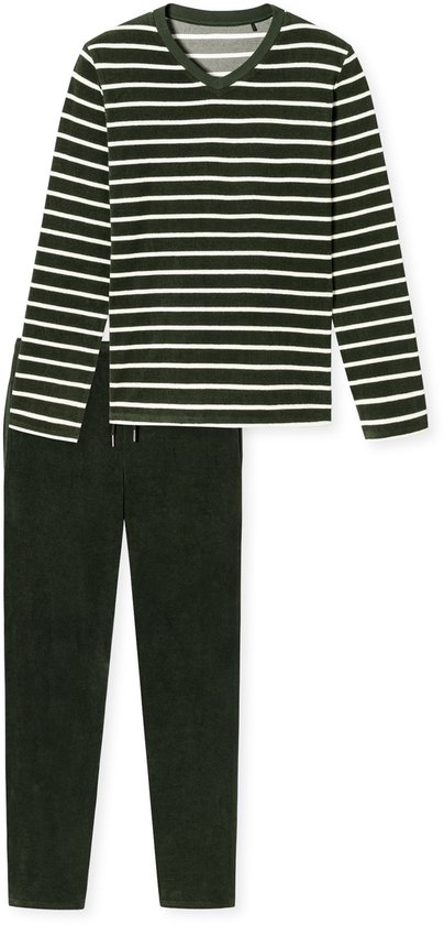 Schiesser Warming Nightwear Heren Pyjama Gestreept Donker Groen