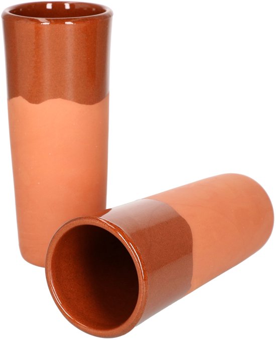 MamboCat Set van 2 bekers van 250 ml, middeleeuwse drinkbekers met de hand gemaakt, met beker, Vikingglas, klei, wijnbeker, deels geglazuurd, kleiservies, mediterrane stijl, glühwein beker zonder handvat van MAMBO — afbeelding 2