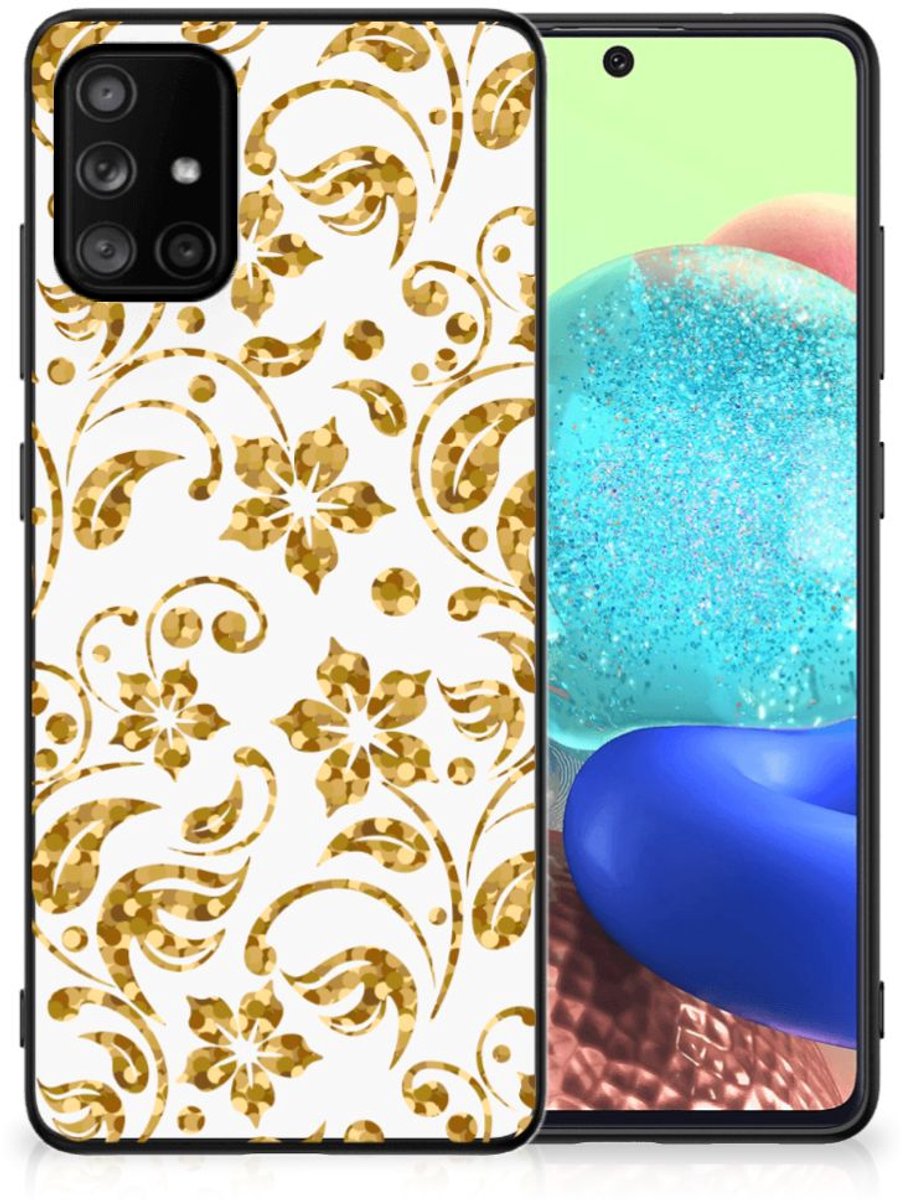 Samsung Galaxy A71 Bloemen Hoesje Gouden Bloemen