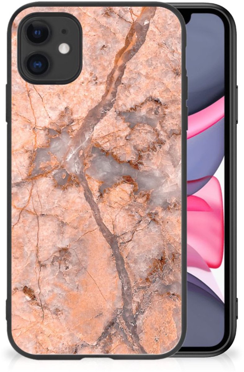 Back Cover voor iPhone 11 Marmeren Print Telefoonhoesje Marmer Oranje