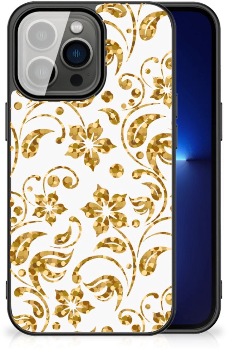 iPhone 13 Pro Bloemen Hoesje Gouden Bloemen