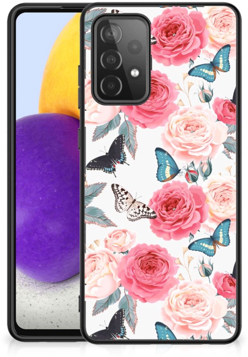 Back Cover voor Samsung Galaxy A72 (5G/4G) Bloemen Hoesje Butterfly Roses