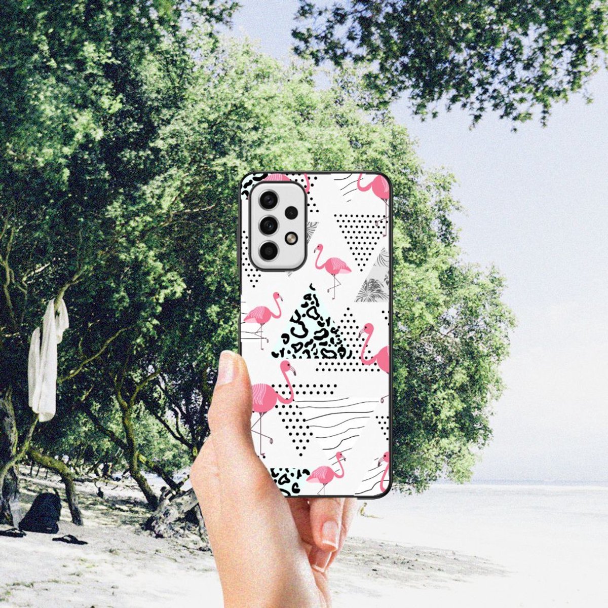 Back Cover voor Samsung Galaxy A23 Dierenprint Telefoonhoesje Flamingo Triangle