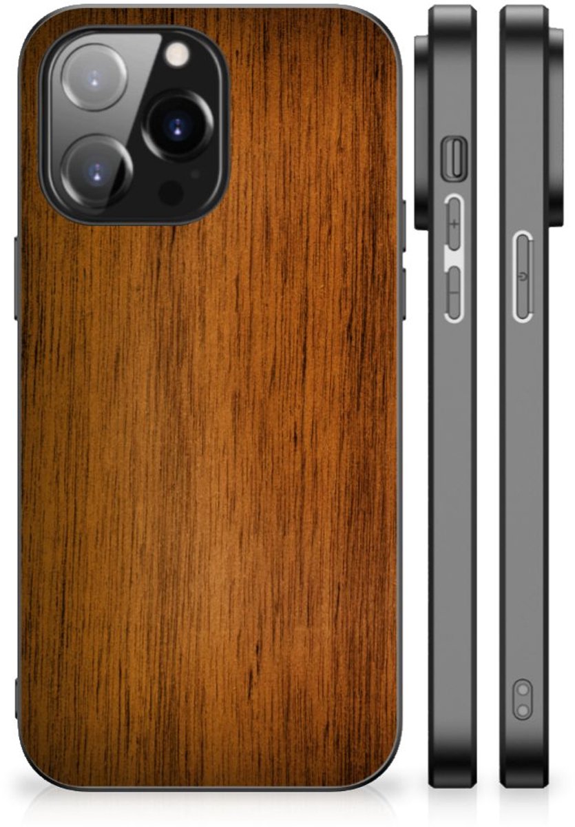 iPhone 14 Pro Max Houten Print Telefoonhoesje Donker Hout
