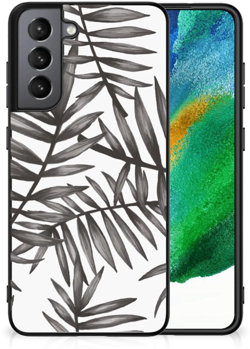 Samsung Galaxy S21FE Bloemen Hoesje Leaves Grey