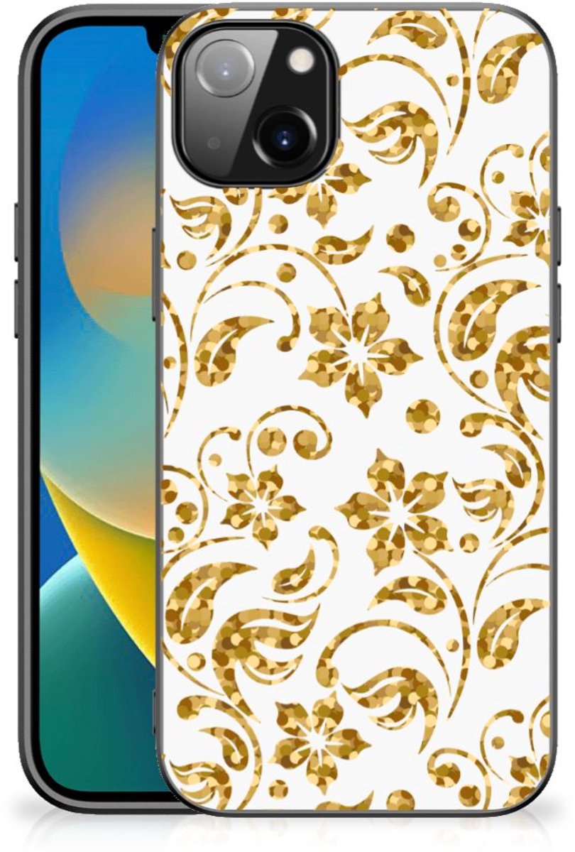 iPhone 14 Plus Bloemen Hoesje Gouden Bloemen