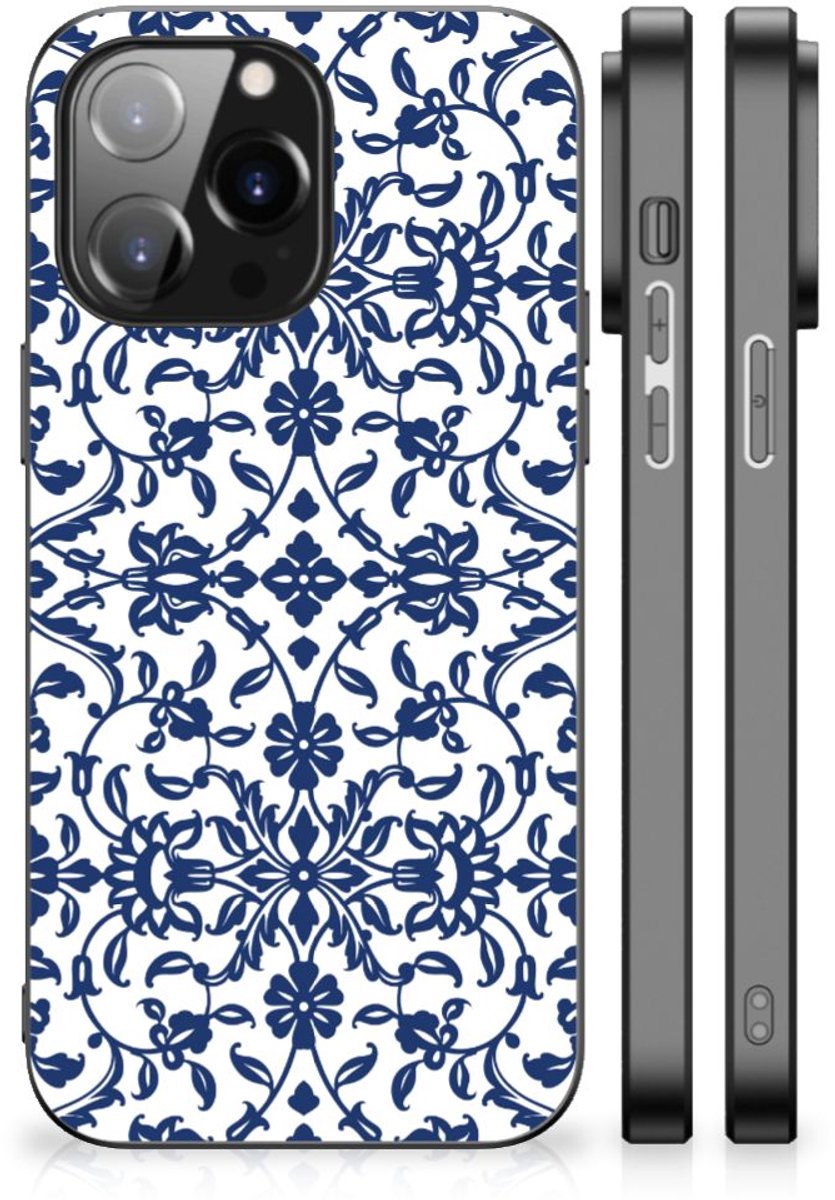 iPhone 14 Pro Max Bloemen Hoesje Flower Blue