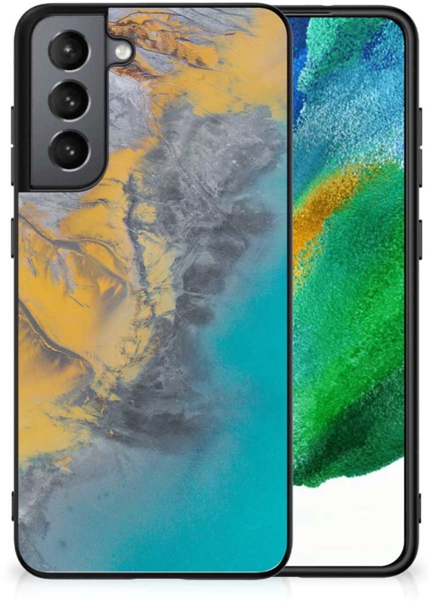Samsung Galaxy S21FE Marmeren Print Telefoonhoesje Marble Blue Gold