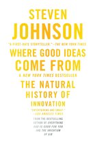 Boek: "Where Good Ideas Come From: The Natural History of Innovation" door Steven Johnson. Gele omslag met gele en witte tekst.