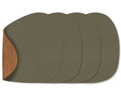 LIND DNA Onderzetters Nupo - Leer - Army Green / Nature - dubbelzijdig - 13 x 11 cm - 4 Stuks