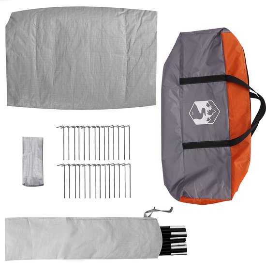 vidaXL - Familietent - met - Verlengd - Luifel - Grijs - & - Oranje - 12-Persoon - Waterdicht van Vidaxl — afbeelding 4