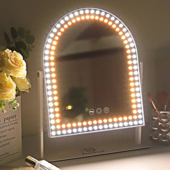 Bright Beauty Vanity Anastasia Hollywood Spiegel - 80 x 60 cm - Visagiespiegel met Verlichting - Dimbaar - Wit