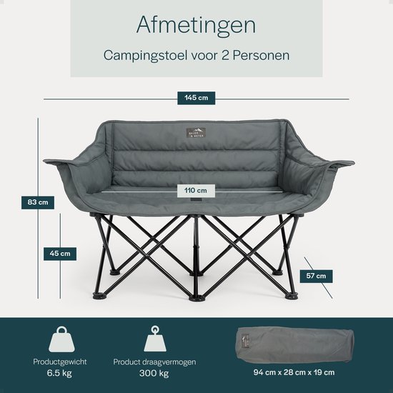 BAUER & MEYER Campingstoel XL - opvouwbaar - 2 personen - 300 kg - C610 Grijs van Bauer — afbeelding 5