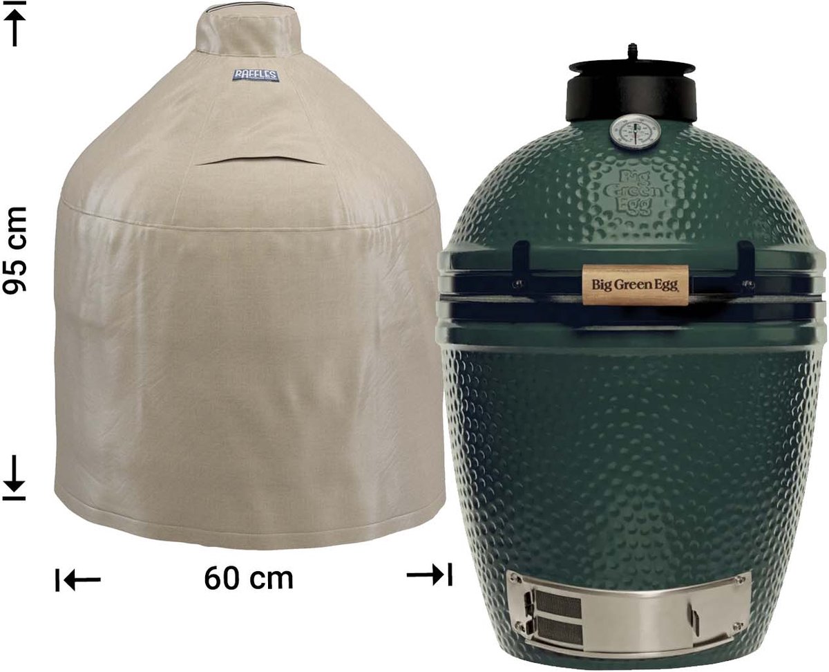 Raffles Covers Big Green Egg / Kamado hoes - 60 x 60 H: 95 cm - RBGE60 - Waterdicht - Ademend - UV-bestendig - Elastisch rijgkoord - Big Green Egg / Kamado Accessoires - Hoes voor BBQ + Tafel Taupe