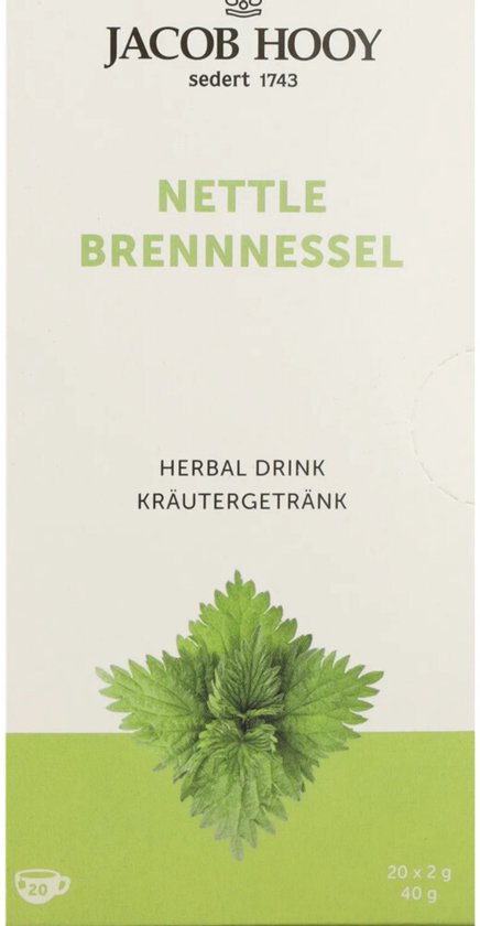 Jacob Hooy Brandnetel kruidendrank met afbeelding van verse brandnetel.