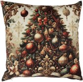 Clayre & Eef Housse de coussin 45x45 cm Beige Polyester Sapin de Noël