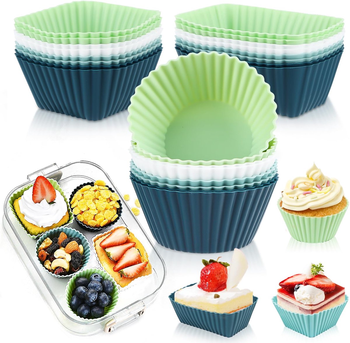 Ibenzoa® Herbruikbare siliconen bakvormpjes set van 24 stuks voor muffins en cupcakes met anti-aanbaklaag