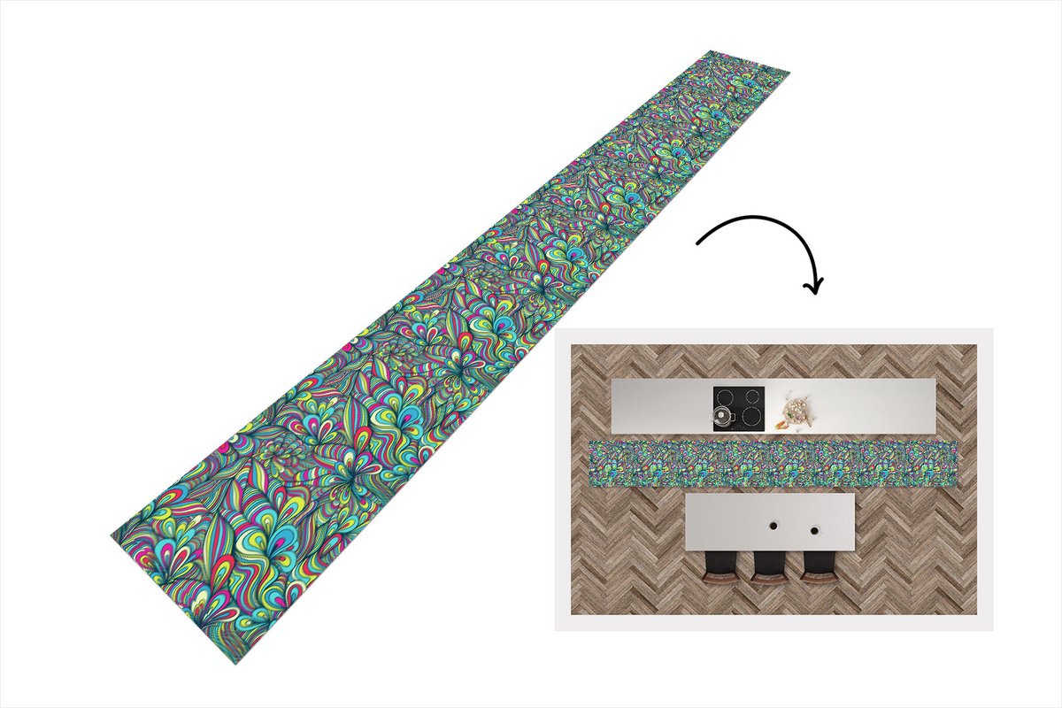 KitchenYeah Keukenloper 400x50 cm - Keukenmat vinyl Fantasy - Design - Kleuren - Retro - Keukenmatten loper - Keuken vloerkleed tapijt