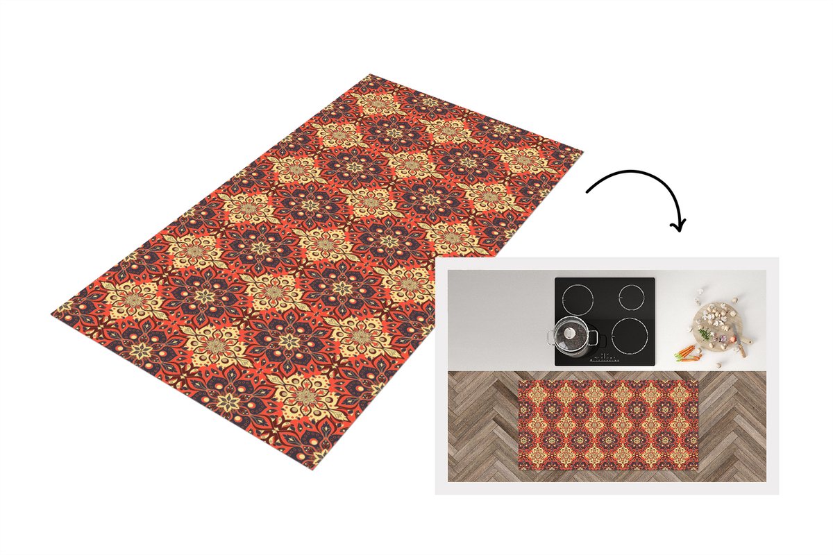 KitchenYeah Keukenloper 120x60 cm - Keukenmat vinyl Mandala - Bloemen - Boho - Patronen - Keukenmatten loper - Keuken vloerkleed tapijt