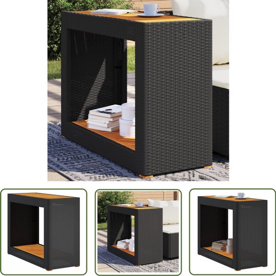 vidaXL Buitentafel - Tuinbijzettafel - Tuinbijzettafel met houten blad 100x40x75 cm poly rattan zwart - Bistrotafel - Patioset - Garden Furniture