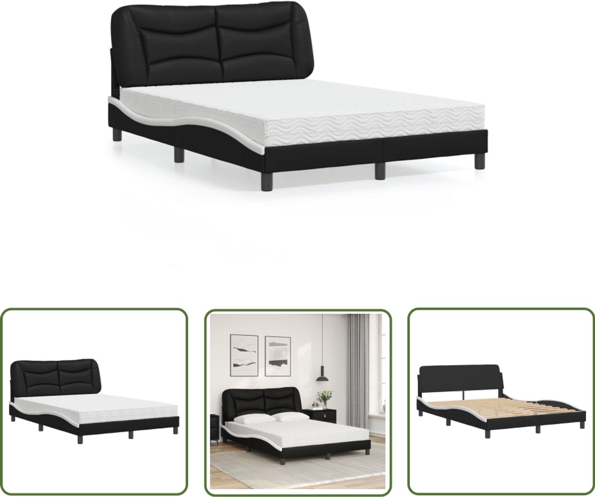 vidaXL Bed met matras kunstleer zwart en wit 120x200 cm