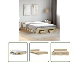 vidaXL Houten Bed - Bed Frame - Bedframe met lades bewerkt hout sonoma eikenkleurig 140x200 cm - Bed Met Lade - Sonoma Eiken - Slaapkamermeubilair