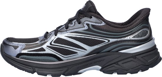 Zwarte Skechers 'Stamina Sport' sneaker met zilveren accenten.
