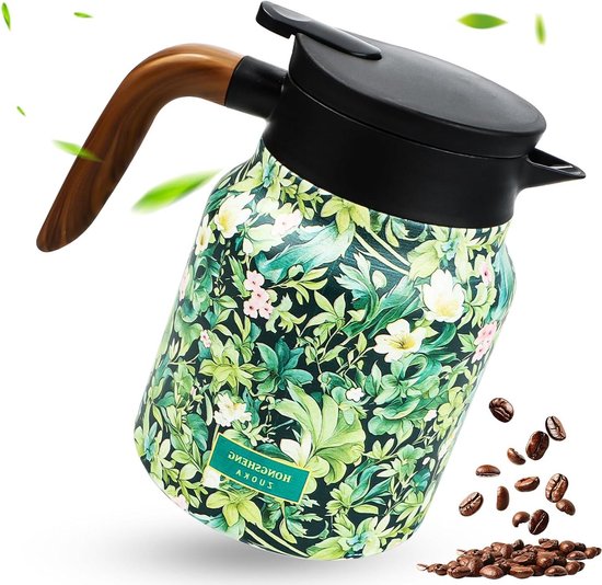 Théière Isotherme 1000 Ml Avec Infuseur - Acier Inox 316, Motif Floral, Bec Verseur Anti-gouttes