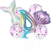 7 Zeemeerminballonnen met cijfer voor meisjes verjaardagsfeest - Zeemeerminstaart decoratiebenodigdheden - Meisjes Verjaardag 4 jaar
