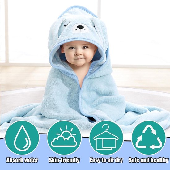 Babyhanddoek met capuchon - Ultrazachte handdoek voor jongens en meisjes - Absorberende babybadhanddoek met uniek dierenontwerp - Voor pasgeboren baby jongen en meisje — afbeelding 4