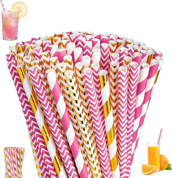 Drinkrietjes - papier - 10x - rood/wit polkadots - 19,5 cm - rietjes