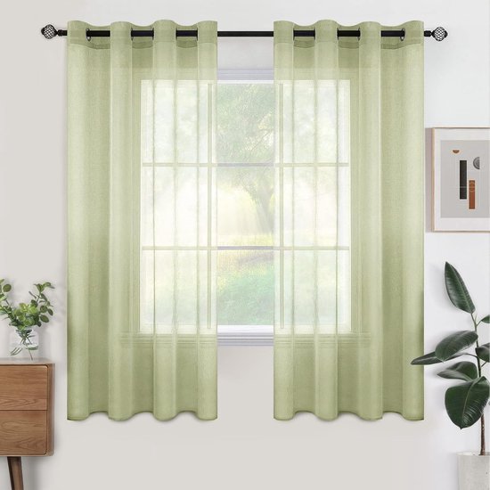 MIULEE Transparante gordijnen met pompons - witte voile gordijnen voor slaapkamer en woonkamer, mooie roedezak pompongordijnen voor kinderen, meisjesslaapkamer, 2 panelen netto raamgordijnen, elk 140