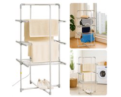 Cheqo® Elektrisch Droogrek - Droogtoren - Wastoren - 21M Droogruimte - Inklapbaar Aluminium - Verwarmd voor Badkamer - Elektrisch Wasrek - Droger