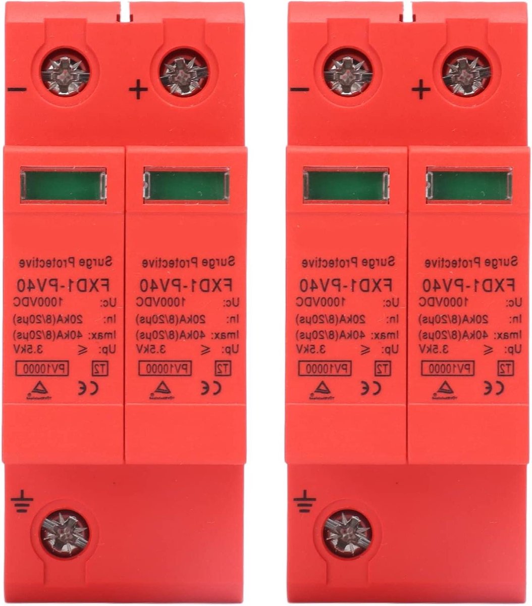 Allecto Plus - Overspanningsbeveiliging 2 stuks voor fotovoltaïsche systemen - DIN-rail 2P 20-40KA - bliksembeveiliging