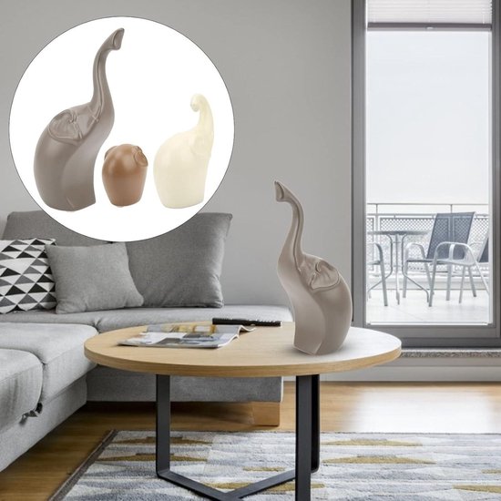 3 Stuks Keramische Olifant Figuur, 23 cm Levendige Waterdichte Moderne Stijl Olifant Dieren Decoratief Standbeeld Auspicious Rijkdom Geluk Sculptuur Ornamenten voor Thuis Kantoor Decor
