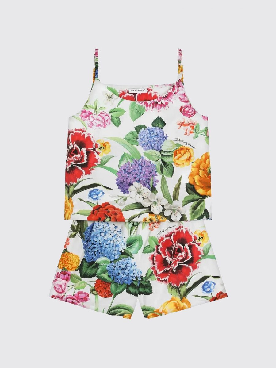 Floral Print Sleeveless Top Shorts Set Kids - Multicolor Ropes Cords