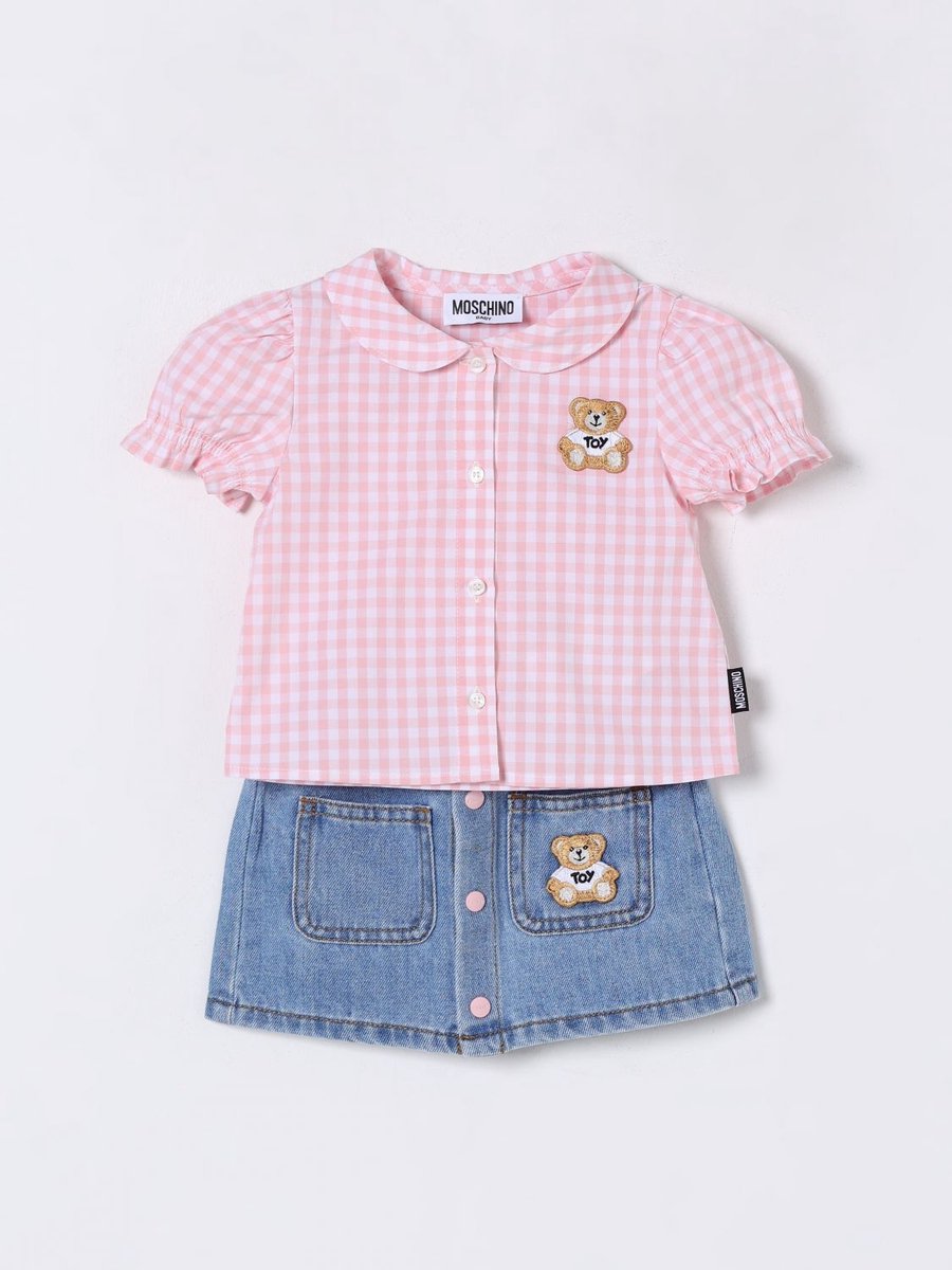 Girls Gingham Shirt Denim Skirt Set Kids - Pink Ropes Cords