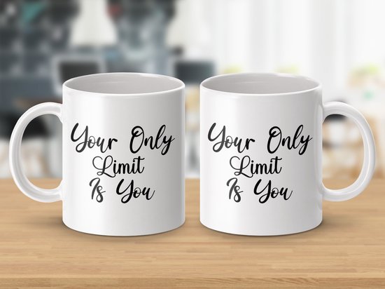 Mug inspirant, mug citation, texte de motivation, ondes positives, mug à café, mug à thé, idée cadeau, mug personnalisé, votre seule limite, confiance en soi, cadeau inspirant, citation positive, mug motivationnel