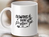 Mug « Restez positif », citation inspirante, cadeau motivant, mug pour une vie positive, mug « bonjour », mug noir et blanc, mug à thé, mug à café, idée cadeau, motivation quotidienne, jolie tasse, motif cœur