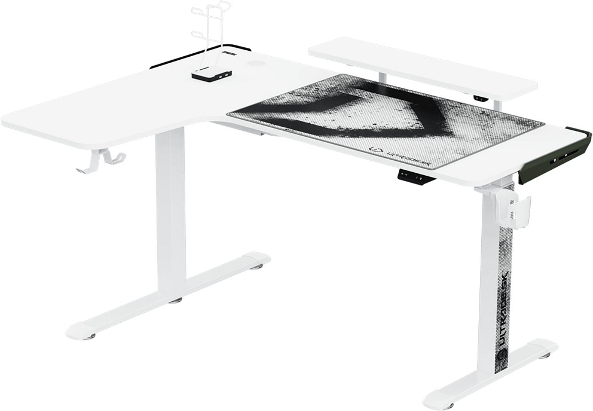 Ultradesk WINGER Hoekbureau – Wit – Verstelbaar in Hoogte – LED RGB – Gaming, Kantoor & Home Office