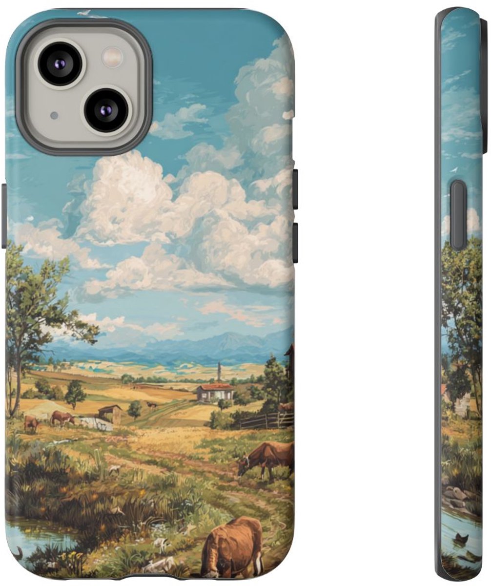 Landelijk Uitzicht met Boerderijdieren – Telefoonhoesje Geschikt voor iPhone 14