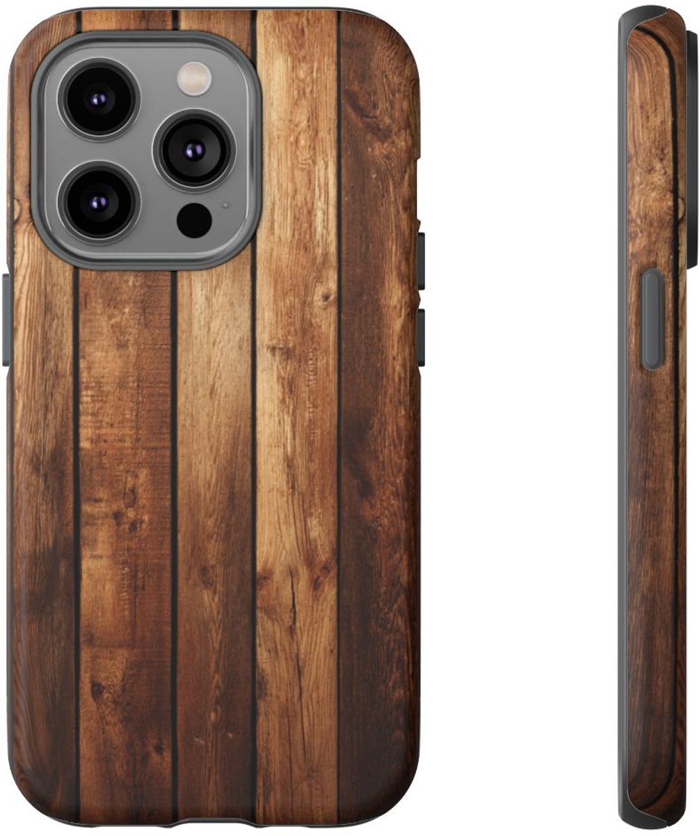 Houten Plankenstructuur – Telefoonhoesje Geschikt voor iPhone 14 Pro