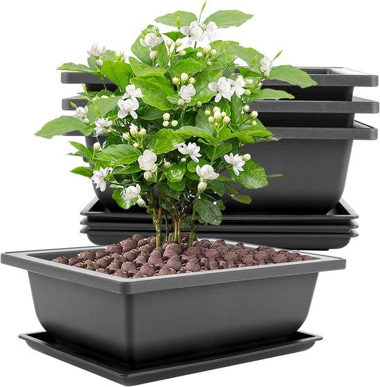 Foto: 8 pieces large 23 x 17 x 8 cm bonsai bowl with trays plastic bonsai pots suitable for gardens courtyards offices living room balconies black 